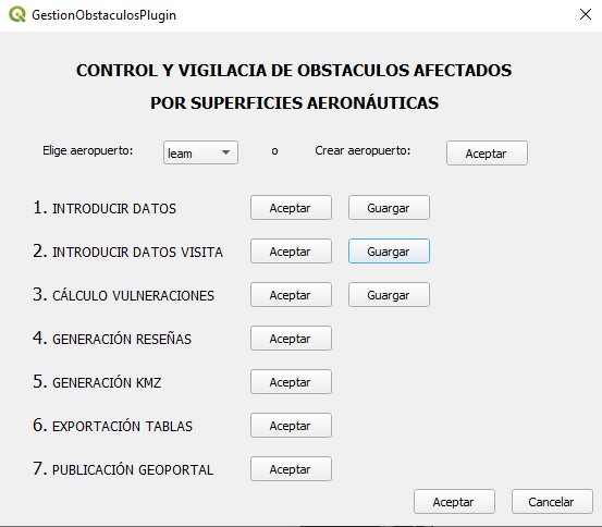 Interfaz principal del plugin de QGIS